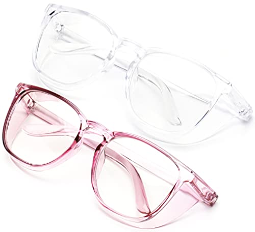 JOO'RTI Anti-Fog Safety Goggles Anti-Blue Light Saftey Glasses Anti-Dust Protective Eyewear for Women and Men - color: 2packs(lilac & Trans)