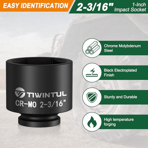 2-3/16'' Impact Socket 1" Drive, Deep 6 Point for Semi Truck | Large Impact Socket, CR-MO Weighted Big Socket, Heavy Duty 1 Inch Socket for Hydraulic Cylinder, Oil Rig & Rail Equipment - size: 2-3/16"(1 PCS)