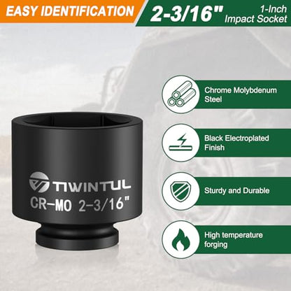 2-3/16'' Impact Socket 1" Drive, Deep 6 Point for Semi Truck | Large Impact Socket, CR-MO Weighted Big Socket, Heavy Duty 1 Inch Socket for Hydraulic Cylinder, Oil Rig & Rail Equipment - size: 2-3/16"(1 PCS)