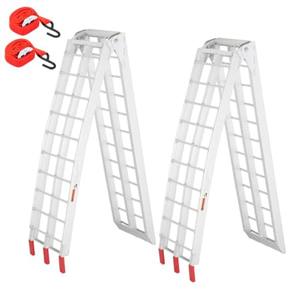 TUFFIOM 7ft Aluminum Motorcycle Ramps 1500lbs Capacity, 2pcs Folding Loading Truck Ramps for Pickup Trucks Bed, Trailer Ramp with Load Straps for UTV/ATV/Lawn Mower/Dirt Bike, Lightweight & Portable