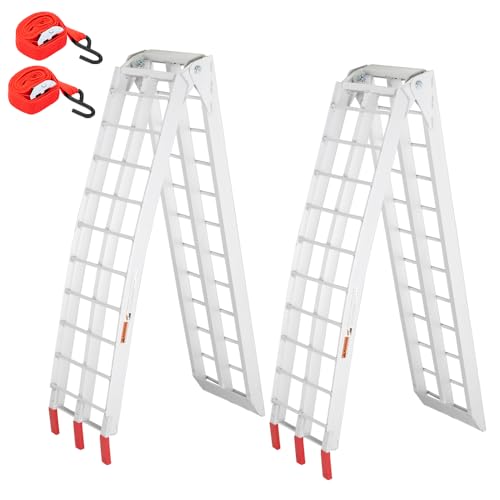 TUFFIOM 7ft Aluminum Motorcycle Ramps 1500lbs Capacity, 2pcs Folding Loading Truck Ramps for Pickup Trucks Bed, Trailer Ramp with Load Straps for UTV/ATV/Lawn Mower/Dirt Bike, Lightweight & Portable