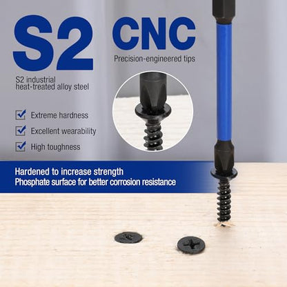 WORKPRO 6pcs PH2 Impact Phillips Screwdriver Bit Set, S2 Professional CNC Anti-Slip Magnetism Bits, 1/4" Hex-Shank #2 Phillips Impact Driver Bits, 4" Long Impact Screwdriving Bits with Holder - size: 4 in