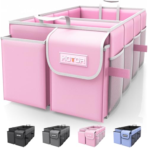 HOTOR Trunk Organizer - Foldable Car Organizer for SUVs & Sedans Storage | Sturdy Car Organization for Men & Women, Car Accessories, Tools, Sundries, Pink, 2 Compartments, 23.6" x 14.2" x 10.6" - color: Pink, size: Large-(2 Compartments)