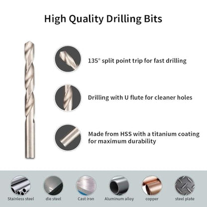 AKM 338Pc Thread Repair Kit, HSS Drill Helicoil Repair Kit SAE&Metric，1/4" 5/16" 3/8" 7/16" 1/2" M5 M6 M8 M10 M12 Kit with Thread Gauge