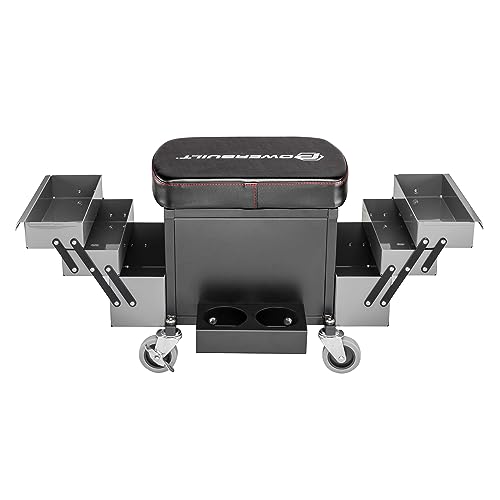 Powerbuilt Rolling Seat with Expandable Tool Trays, Roller Toolbox Garage Stool - Grey 941918ECE - style: Expandable Tool Trays