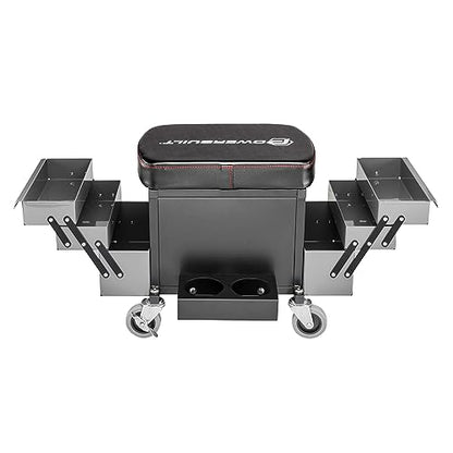 Powerbuilt Rolling Seat with Expandable Tool Trays, Roller Toolbox Garage Stool - Grey 941918ECE - style: Expandable Tool Trays
