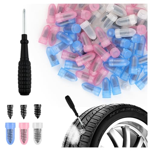 100PCS Tire Screw Plug Repair Kit,Self-Service Tire Repair Kit Includes 3 Sizes of Screw in Tires Plugs & Screwdriver for Quick Repairs,Professional Tires Repairs Rubber Nail - color: 100PCS