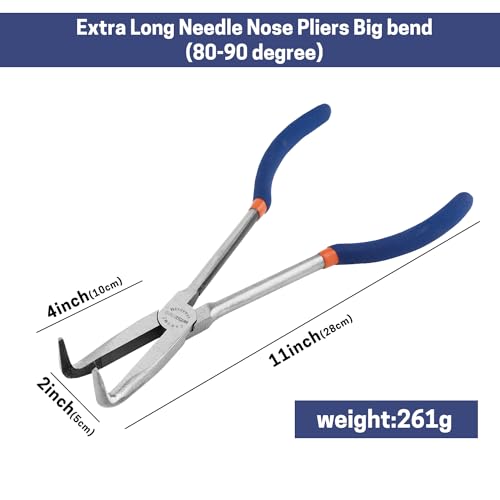 11'' Extra Long Needle Nose Pliers for Narrow and Limited Spaces | 90-Degree Angled Nose, Long Reach Design, CRV Steel, Comfortable Grip, for Mechanics, Electricians, DIYers and Homeowners - style: 11'' 90 Degree Angle