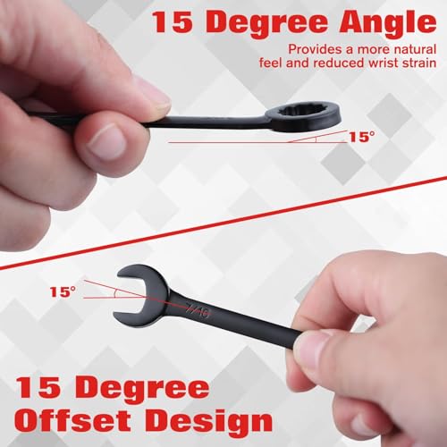 10PCS Mini Wrench Set Standard SAE 5/32"-7/16" | Black Electrophoretic Coating, Portable Pouch and Key Rings, Ignition Wrenches Open End and Box End Combination Wrench Set - size: SAE