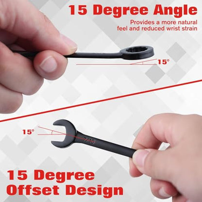 10PCS Mini Wrench Set Standard SAE 5/32"-7/16" | Black Electrophoretic Coating, Portable Pouch and Key Rings, Ignition Wrenches Open End and Box End Combination Wrench Set - size: SAE