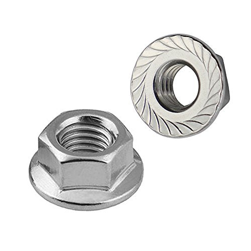 1/4-20 Serrated Flange Hex Lock Nuts Locknuts, Stainless Steel (304) 18-8, Bright Finish, Pack of 50 - color: Silver, size: 1/4-20