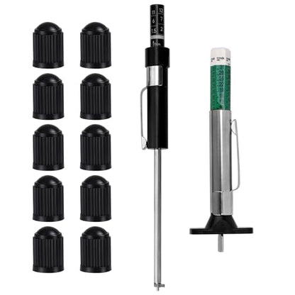 NQEUEPN Brake Pad Thickness Gauge Set, Tire Tread Depth Gauge & Valve Stem Caps Brake Pad Tester Measuring Tool with Scale for Internal & External Brakes Auto Maintenance Kit
