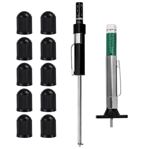 NQEUEPN Brake Pad Thickness Gauge Set, Tire Tread Depth Gauge & Valve Stem Caps Brake Pad Tester Measuring Tool with Scale for Internal & External Brakes Auto Maintenance Kit