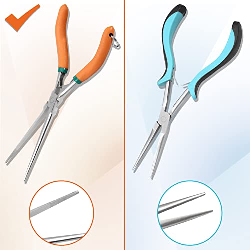 Long Reach Needle Nose Pliers 7" Thin Extra Long Needle Nose Plier | Serrated Jaw, Curved Handle, Lanyard, Spring Loaded, for Jewelry Making, Fishing, Wire Wrapping, Crafts, Electronic Repair - style: Sharp Point