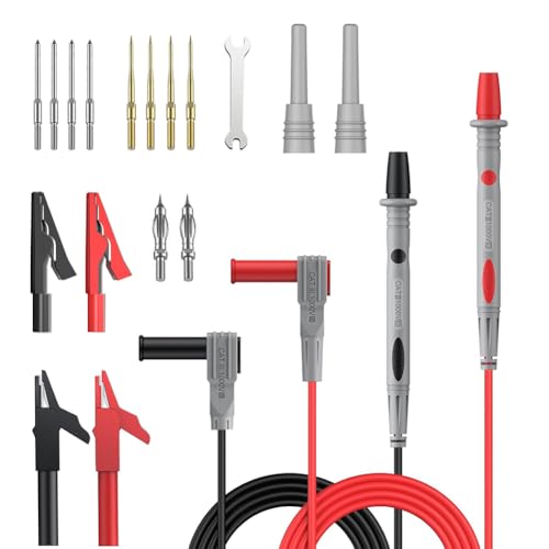 17PCS Multimeter Leads Kit, Multi Test Probes Set with 4mm/2mm Alligator Clips, Replaceable Precision Sharp Probe Pins for Industrial Car Home Electrical Testing - style: Test Lead Kit 17Pcs