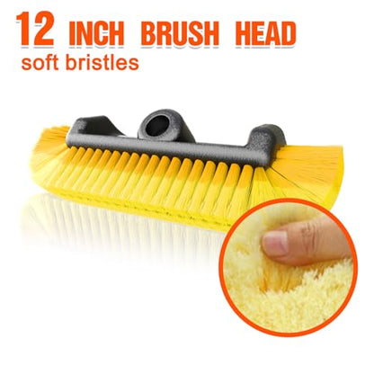 LAANPOLE 16FT Car Wash Brush with Long Handle, Car Cleaning Brush with 12 Inch Soft Bristle, Solar Panels Cleaner with Telescoping Pole for RV, Truck, Boat, House Siding - size: 16FT