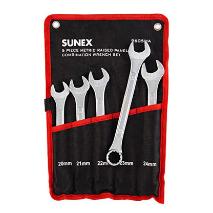 SUNEX TOOLS 9605MA 5 Piece Raised Panel Metric Combination Wrench Set (Raised Panel) CRV