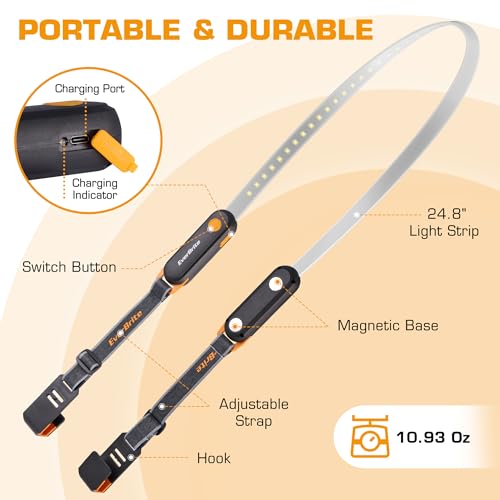 EverBrite Rechargeable Underhood Work Light, Magnetic Under Hood LED Work Light Bar for Mechanic, 3 Power Modes with Adjustable Straps and Hooks, Ideal Gifts for Mechanics, Men, Automotive, Garage