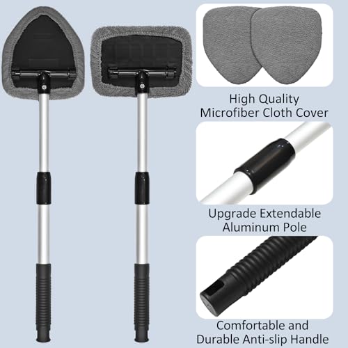 Beieverluck 20 Pieces Windshield Cleaner Tool, Inside Car Windshield Cleaning Tool with 12 Microfiber Pads, 4 Spray Bottle, and Extendable Handles Car Window Cleaning Tool Kit, Gray - color: gray