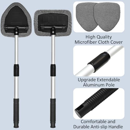 Beieverluck 20 Pieces Windshield Cleaner Tool, Inside Car Windshield Cleaning Tool with 12 Microfiber Pads, 4 Spray Bottle, and Extendable Handles Car Window Cleaning Tool Kit, Gray - color: gray