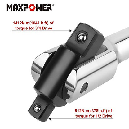 MAXPOWER 24-inch Breaker Bar Dual Drive 3/4-Inch Drive and 1/2-Inch Drive Flex Handle - size: 24 inch Dual Drive 3/4"+1/2"