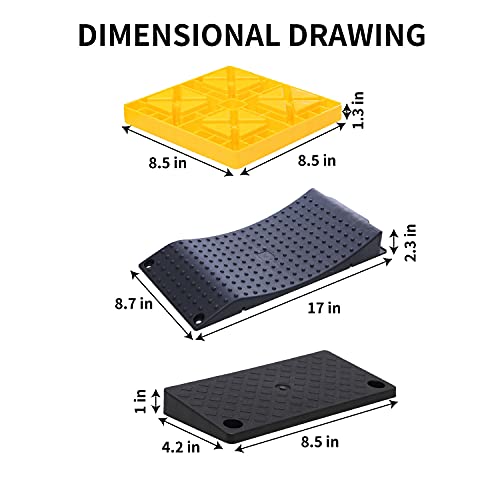 Homeon Wheels RV Leveling Blocks, Heavy Duty 9 Packs Camper Leveling Blocks with 4 Blacks Leveling Pads Prevent Yellow Black with Ramp Wheel Chokes - color: Yellow+black Ramp