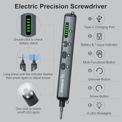 STREBITO Mini Electric Screwdriver Set, 70 in 1 Small Electric Screwdriver - 64 S2 Preicison Bits, 5 Torque Settings, 4 LED Lights, Mini Power Screwdriver Repair Tool Kit for PC Electronic (Standard) - style: Standard
