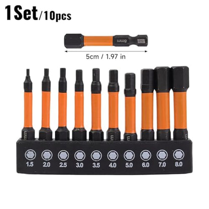 10Pcs Impact Hex Head Allen Wrench Bits Set, with 1/4 Inch Hex Shank, S2 Steel Magnetic Impact Hexagonal Screwdriver Bits (50mm) - color: 50mm