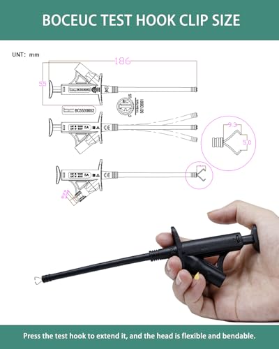 Flexible Test Hook Clamp, Heavy Duty Test Hook Clips with 4mm Banana Socket for Automotive Power Electrical Test