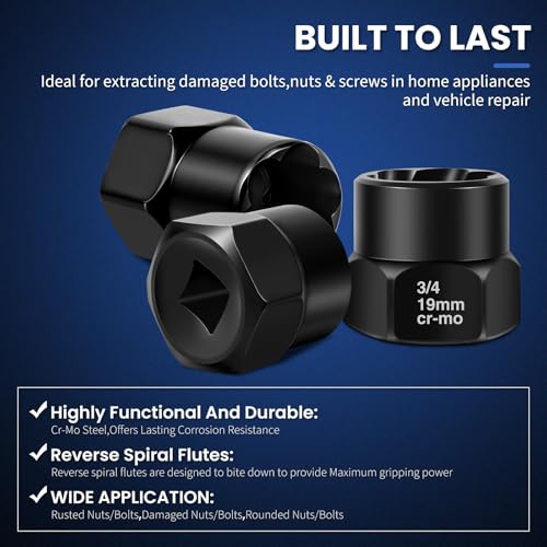 13-Piece Bolt Extractor Kit, Stripped/Lug Nut Removal, 3/8" Drive Screw Extractor Socket Set, SAE & Metric for Damaged, Rusted, Frozen Nuts and Bolts - color: 13pcs