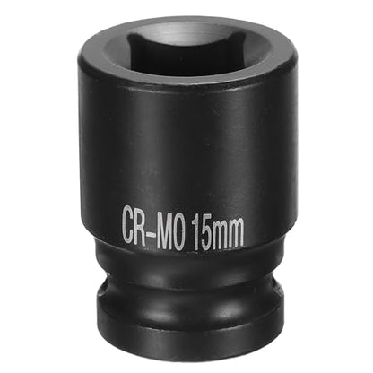 HARFINGTON 4 Point Square Socket 1/2" Drive 15mm Metric Square Impact Socket CR-MO Blackening Standard Wheel Sockets Pneumatic Socket Tool for Auto Repair Mechanical Maintenance Home Use - size: 15mm