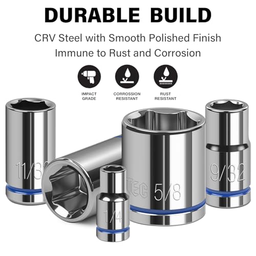 1/4" Drive SAE Master Socket Set, 13-Piece Shallow Hex Socket Set (1/8" - 5/8"), Cover Most Commonly Sizes, 6 Point, Chrome Vanadium Steel with Molded Case - size: Shallow, style: 13pcs-SAE