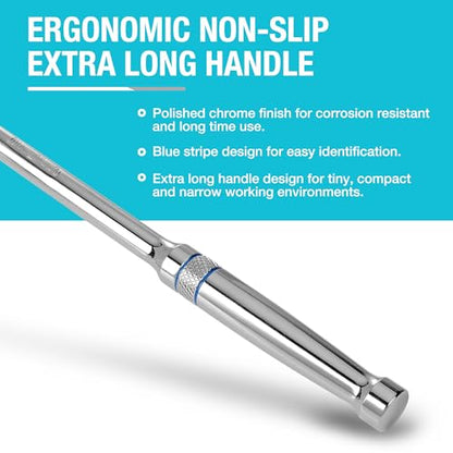 DURATECH Extra Long Handle 3/8-Inch Drive Ratchet, 90-Tooth Ratchet Wrench with 12" Handle and Dust Proof Teardrop Enclosed Head, Reversible, CR-V Steel Made, CR-MO Head, Full Polished, Gifts for Men - size: 3/8" with 12" handle
