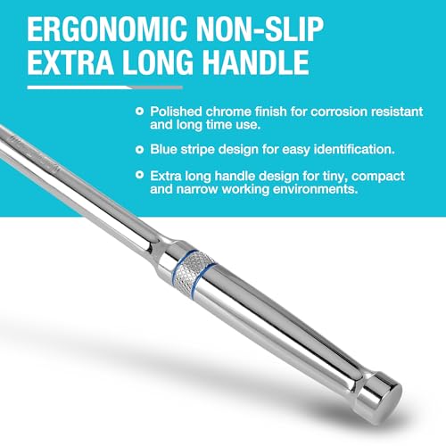 DURATECH Extra Long Handle 3/8-Inch Drive Ratchet, 90-Tooth Ratchet Wrench with 12" Handle and Dust Proof Teardrop Enclosed Head, Reversible, CR-V Steel Made, CR-MO Head, Full Polished, Gifts for Men - size: 3/8" with 12" handle