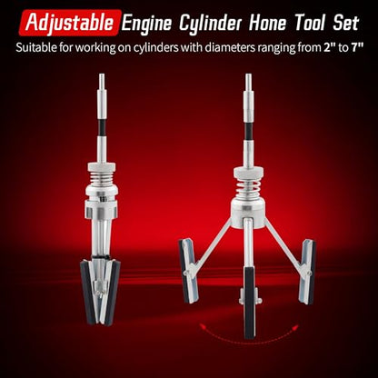 Cylinder Hone Tool, Adjustable Engine Cylinder Honing Tool for Grinding Holes from 2" to 7" in Diameter, Brake Piston Servicing Tools with Extra 3PC 3" Long Stones 220 Grit - size: 3pc 3"