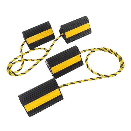 Heavy Duty Rubber Wheel Chocks, 6.21 x 4.71 x 4.31in Black Tire Blocks with Rope & Reflective Strips - Anti Slip Tire Stopper for RVs, Trailers, Trucks & Planes