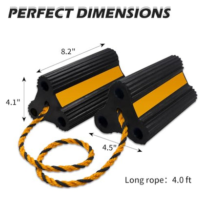 Vacallity Wheel Chocks for RV Trailer Car Truck, Upgrade Rubber Wheel Chocks with Rope Easy to Use,Camper Travel Chock Blocks Wheel Immobilizers & Chocks (8.2" 4pair) - size: 8.2" 4pair