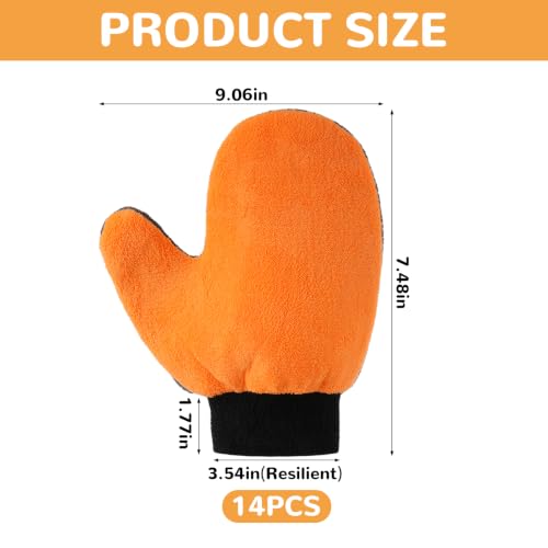 14 Pack Paint Mitt Gloves Scratch Free Microfiber Terry Gloves with Thumb Reusable Double Sided Coral Fleece Mitts for Car Wash, Dusting, Painting, Cleaning