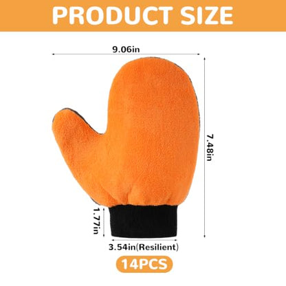 14 Pack Paint Mitt Gloves Scratch Free Microfiber Terry Gloves with Thumb Reusable Double Sided Coral Fleece Mitts for Car Wash, Dusting, Painting, Cleaning