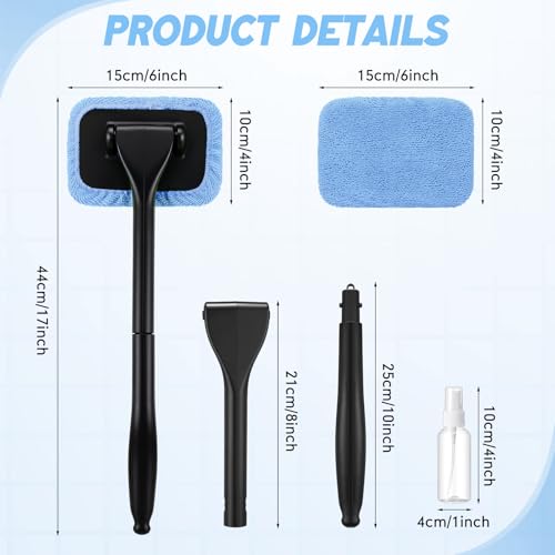 FoldTier 8 Pcs Car Windshield Cleaner Tool Kit with Removable Handle, Microfiber Towel Pads, Brush, Empty Spray Bottle for Auto Glass Wiper Suvs Rvs & Home Windows(Light Blue) - color: Light Blue