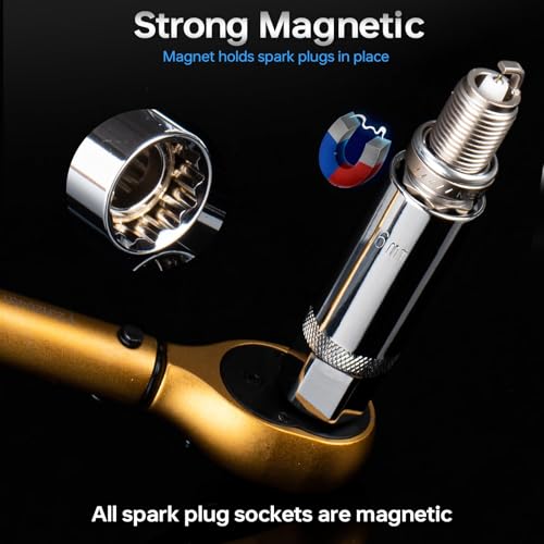 3/8-Inch Drive Torque Wrench Set, 5-50 FT.LB(6.8-67.8 Nm), Magnetic Spark Plug Socket Set, 12-Point Sockets 14mm & 16mm, Spark Plug Gap Tool, ±3% Accuracy, 72-Tooth Torque Wrench for Motor, Car Repair - size: 3/8″ 6PCS