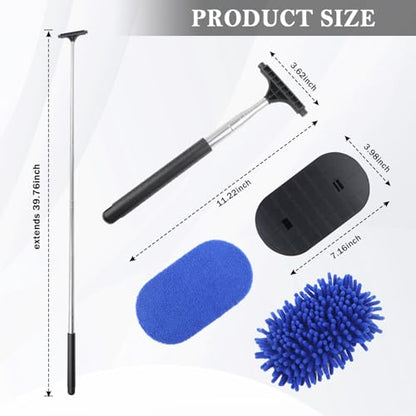 Car Windshield Cleaner Tool,3 in 1 Car Window Cleaner Tool Kit with Retractable Handle & 2 Re-Usable Microfiber Pads,180° Swivel Cars Cleaning Tools for Auto Outside/Inside