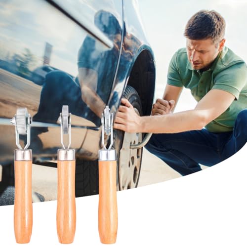 3pcs Car Tire Repair Tool Set with 3mm, 6mm, and 12mm Silver Metal and Wood Rollers to Minimize Air Bubbles and Tube Patch Adhesion for Tire Repair