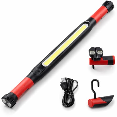 3000LM Magnetic Work Light, Rechargeable LED Flood Light | 180° rotating head, 360° hanging hook, IP65 waterproof body for car repair, camping, emergency, and jobsite use. - color: Black