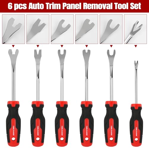 TOOLEAGUE 6Pcs Auto Upholstery Trim Panel Removal Tool Set | Car Trim Removal Tool, Fastener Remover Kit with Storage Bag - size: 6Pcs Short Auto Clip Removal Tool