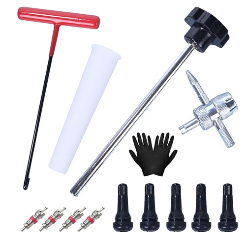 51025 Tire Valve Stem Quick Replacement Tool Kit Tool for Replacing Leaky Valve Stems Fits Cars Trucks Trailers ATVs Mowers Includes 4PCS TR413 Valves
