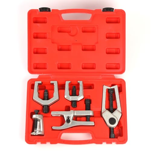 Yonligonju 5pc Ball Joint Separator, Splitter Removal Kit, Ball Joint Removal Tool Set Pitman Arm Puller, Tie Rod End Tool Set for Front End Service(red)