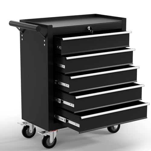 5-Drawer Tool Chest,Rolling Tool Cart with Wheels,High Capacity Tool Cabinet with Locking System for Garage, Warehouse, Workshop-Black - color: Black, size: 5 Drawer