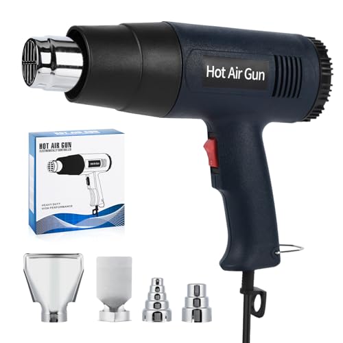 Heat Gun for Crafting, 1800W Handed Hot Air Gun 122°F-1202°F, 5.25FT Ultra-Long Cable Portable Heat Gun with Stand and Power Cord for Shrinking Wrapping PVC, DIY Embossing and Drying Paint (Black)
