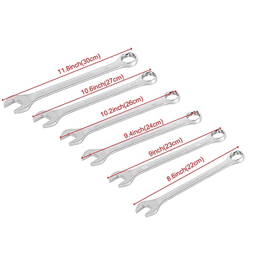 HAKZEON 6 Piece Wrench Set, 22-30mm Combination wrench, Professional Metric Combination Wrench Set with 12-Point Design, 15-Degree Offset, Chrome Vanadium Steel